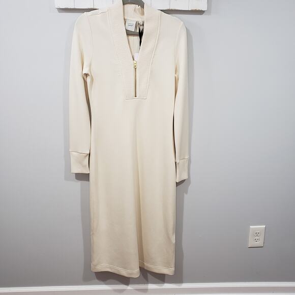 Varley Dresses & Skirts - Varley Bree Half Zip Midi Dress Cream Sleeveless Pockets NWT Size M